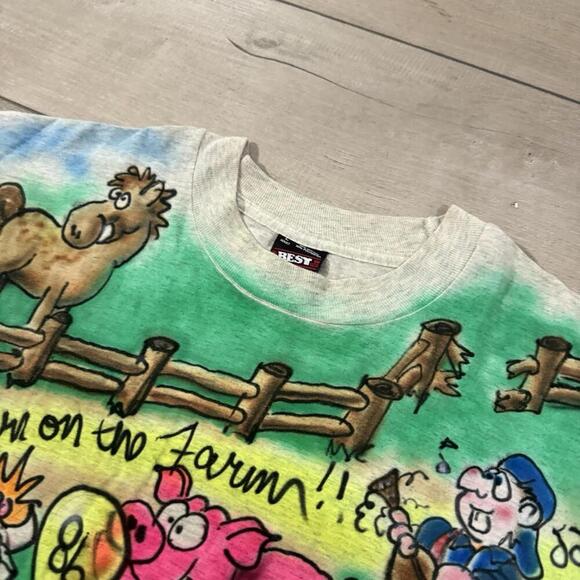 Vintage 90s Airbrush Farm Animals Graphic Tee Family Reunion Made In USA Size L - Picture 6 of 12